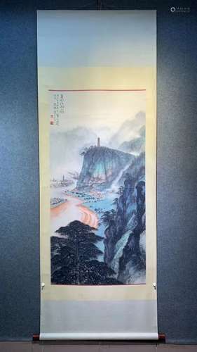 Chinese Ink Color Scroll Landscape Painting