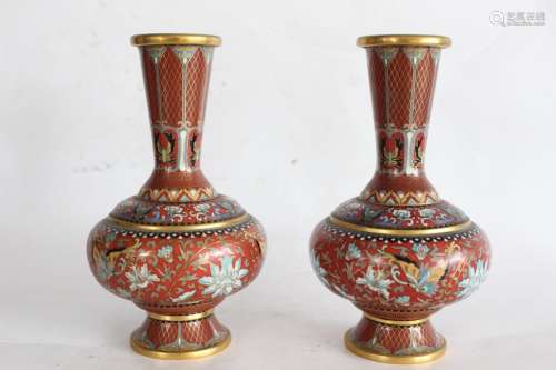 Pair of Chinese Cloisonne Vases