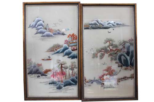 Pair of Chinese Silk Embroidery