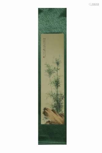 Chinese Ink Color Scroll Painting, Bamboo