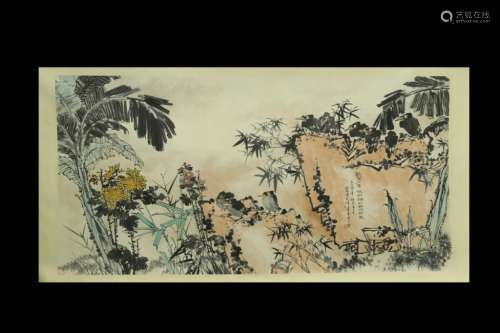 Chinese Ink Color Painting w Calligraphy