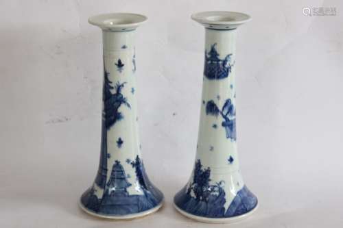 Pair of Chinese Blue&White Porcelain Candle Stick