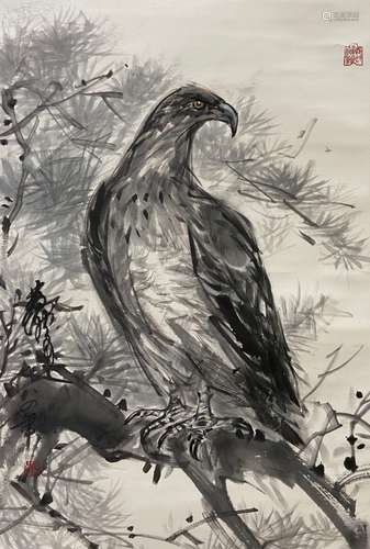 Chinese Ink Color Scroll Painting, Eagle