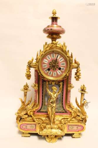 Fine Quality Pink Doral Bronze French Clock