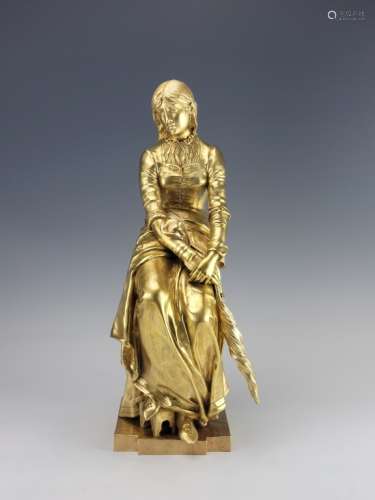 19C French Gilt Bronze Statue Marioton