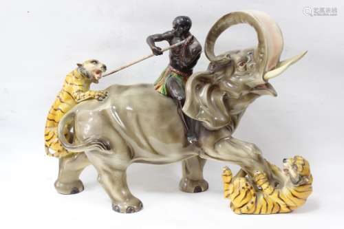Large Ceramic of a Fighter Ride on Elephant
