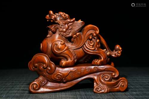 Chinese Huangyang Wood Carved Mythical Beast
