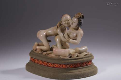 Chinese Soapstone Carved Figural Group,Erotic Subj