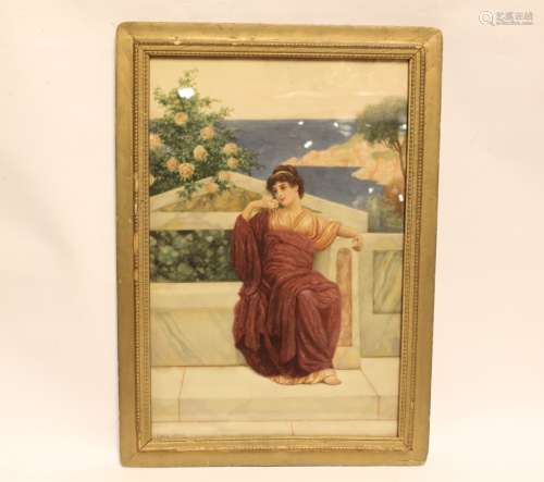 Signed, Water Color Painting of Lady in the Garden
