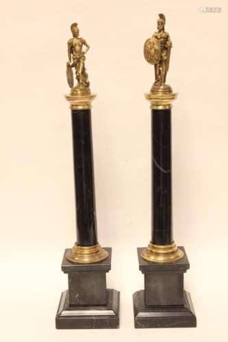 Pair of Bronze Marble Obelisque