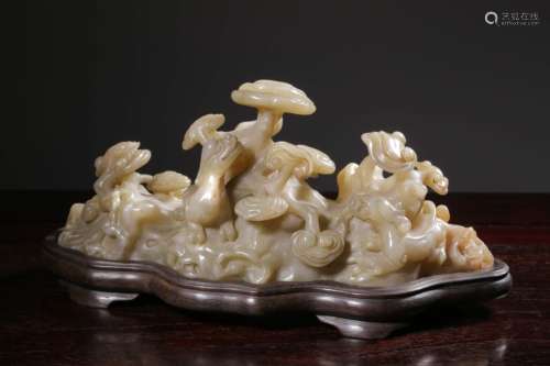 Chinese Soapstone Carved Chilong&Lingzhi