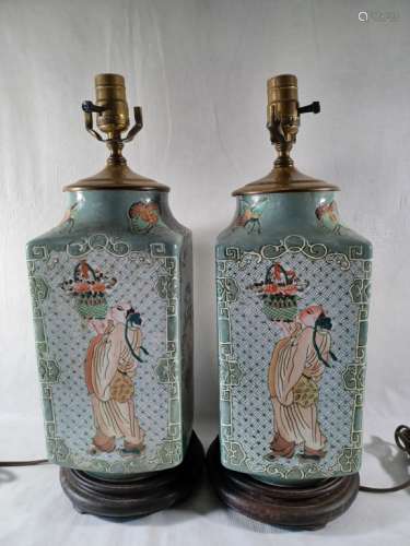 Pair of Chinese Famille Rose Porcelain Lamp