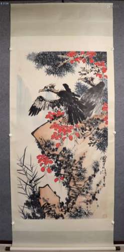 Chinese Ink Color Scroll Painting, Eagle