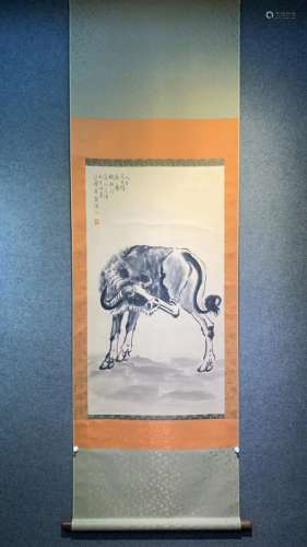 Chinese Ink Color Scroll Painting, Buffalo