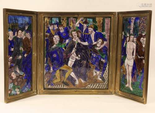 18th.C Enamel Triptych Screen Panel