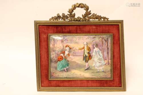 19th.C Enamel Plaque in Bronze Frame