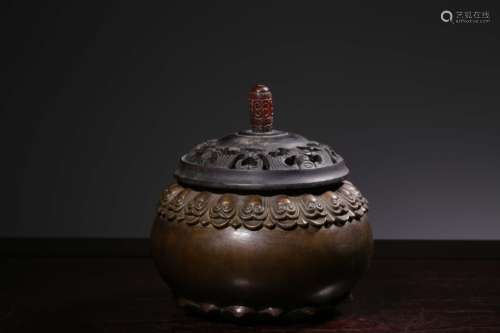 Chinese Lotus Design Bronze Censer,Mark