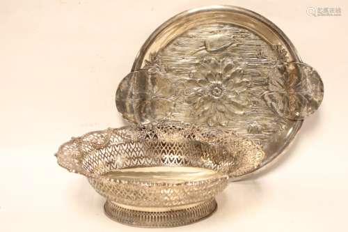 Art Nouveau Silver Tray and Basket