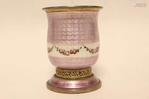 19th.C Enamel on Copper Footed Cup