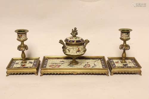 Enamel Inkwell Set, 3 Pieces