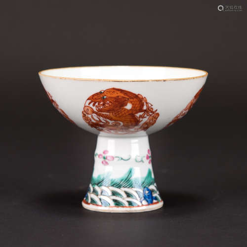 FAMILLE ROSE & IRON-RED 'DRAGON-MEDALLION' STEM CUP, GUANGXU...