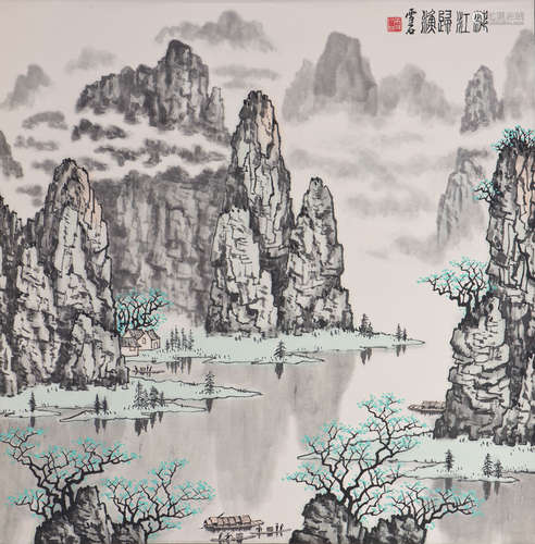 A CHINESE SCRROLL LANDSCAPE PAINTING