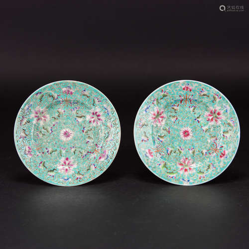 PAIR OF TURQUOISE GROUND 'LOTUS' DISH, REPUBLIC PERIOD