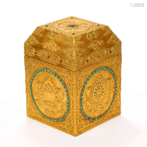 Qing Dynasty of China,Bronze Gilt Treasures Box