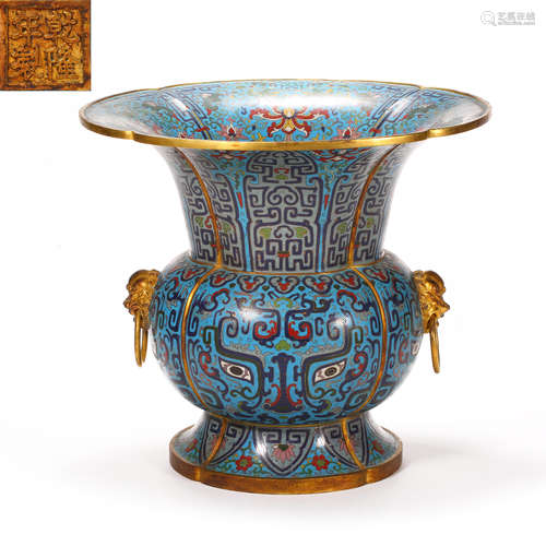 Qing Dynasty of China,Cloisonne Binaural Zun