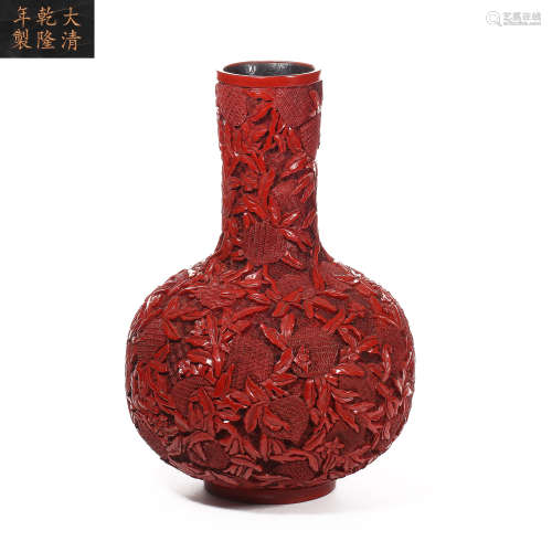 Qing Dynasty of China,Carved Lacquerware Celestial Bottle