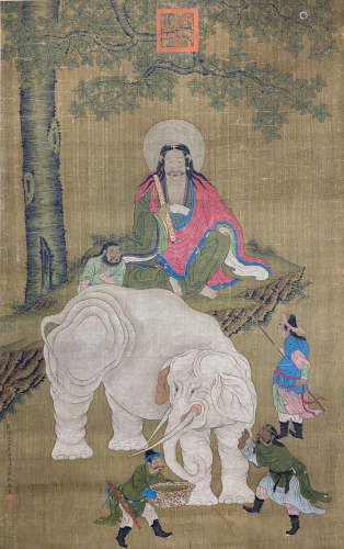 Ding Guanpeng,Taming Elephant Picture Silk