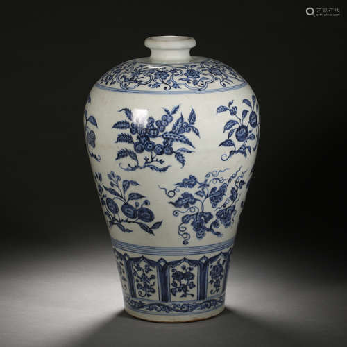 Ming Dynasty of China,Blue and White Fold Branch Flowers and...