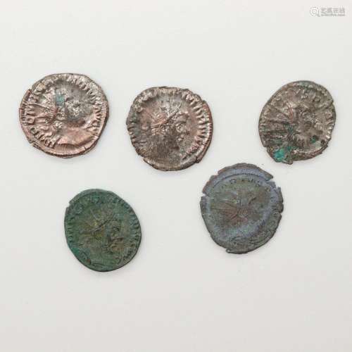 MARIUS (269) Lot de cinq Antoniniens aux revers variésTB à T...