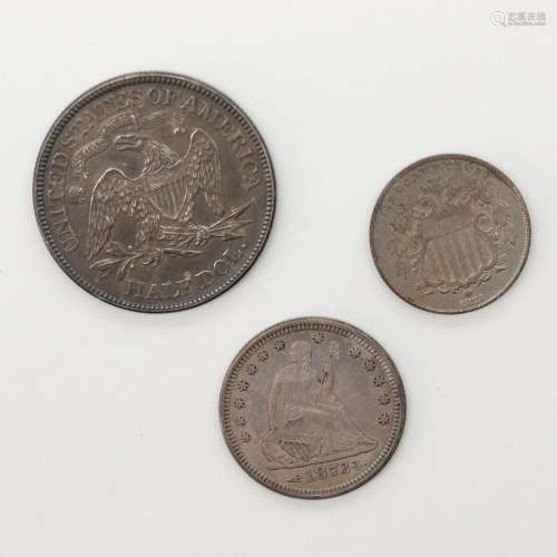 ETATS-UNISLot de 3 monnaies :- demi et quart de dollar en ar...