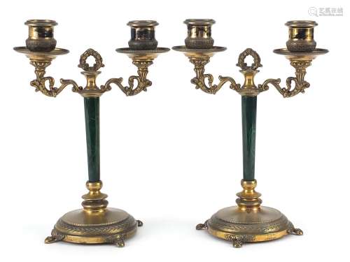 Pair of French Napoleon III silver gilt two branch candelabr...