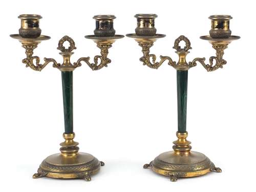 Pair of French Napoleon III silver gilt two branch candelabr...