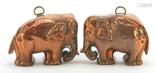 Pair of Victorian copper jelly moulds in the form of elephan...