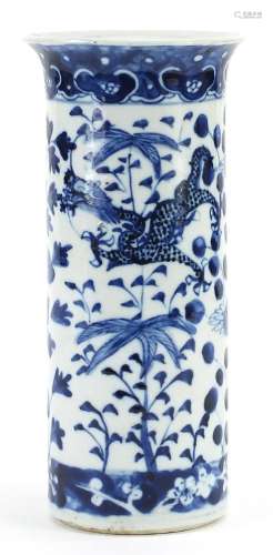 Chinese blue and white porcelain cylindrical vase hand paint...