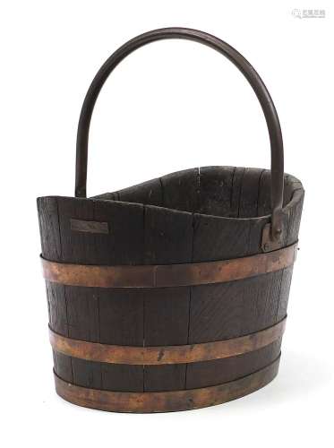 World War I Naval interest copper bound teak coal bucket wit...