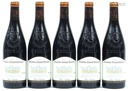 Five bottles of 2005 Domaine Grand Romaine Gigondas Cuvee re...