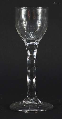 18th century wine glass with facetted stem, 15.5cm high