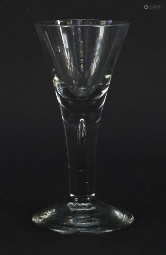 18th century wine glass with enclosed tear drop stem, 16cm h...