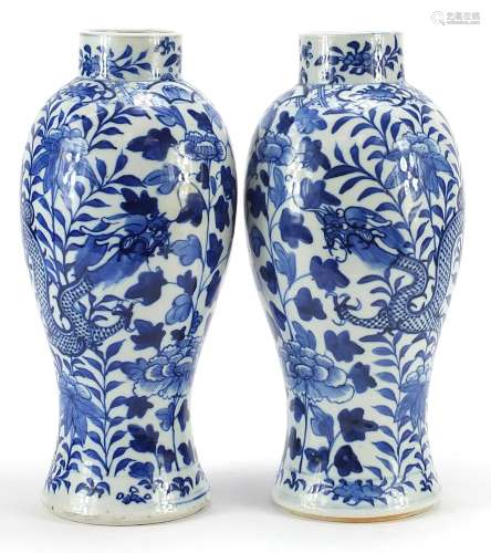 Pair of Chinese blue and white porcelain baluster vases hand...