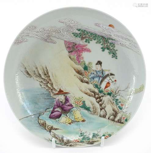 Chinese porcelain shallow dish hand painted in the famille r...