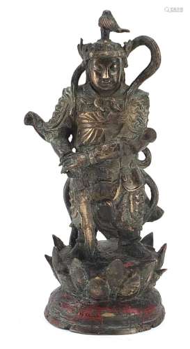 Chinese lacquered patinated bronze figure of a warrior, 25.5...