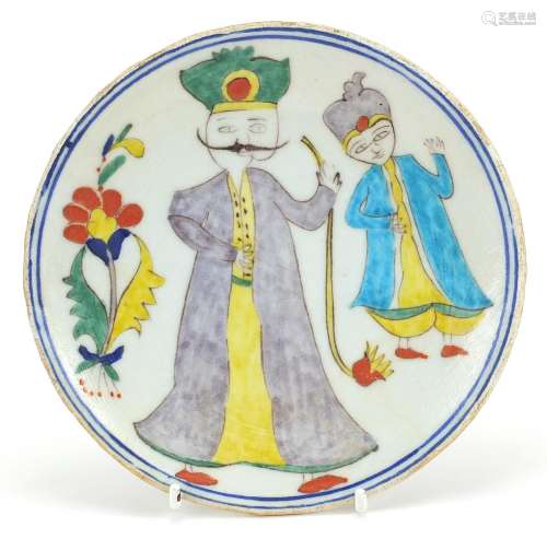 Turkish Kutahya plate hand painted with two figures, 15.5cm ...