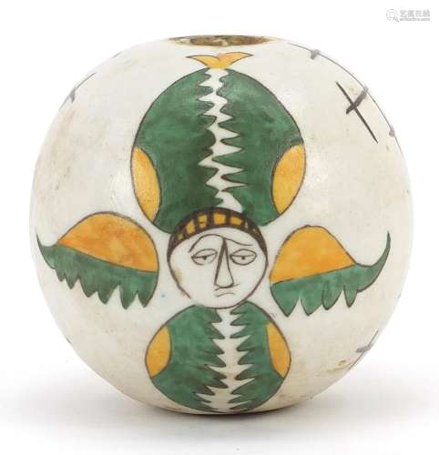 Turkish Kutahya pottery hanging ball hand painted with faces...