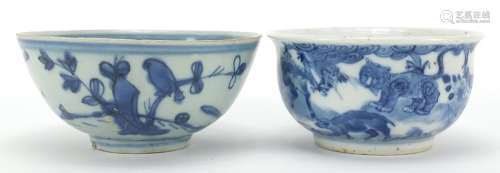 Two Chinese blue and white porcelain bowls including one han...