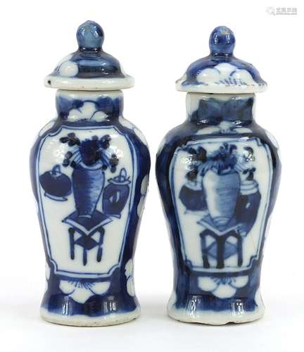 Pair of miniature Chinese blue and white porcelain baluster ...