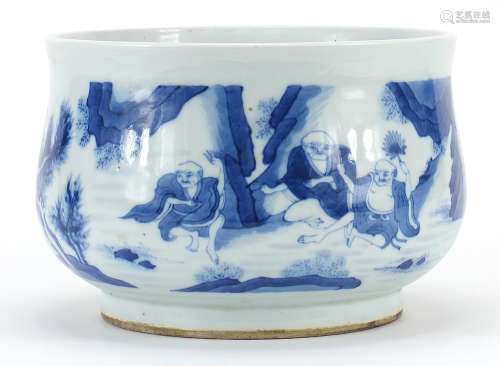 Chinese blue and white porcelain censer hand painted with mo...